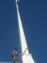 Billy risking it all so that our steeple can be seen at night.